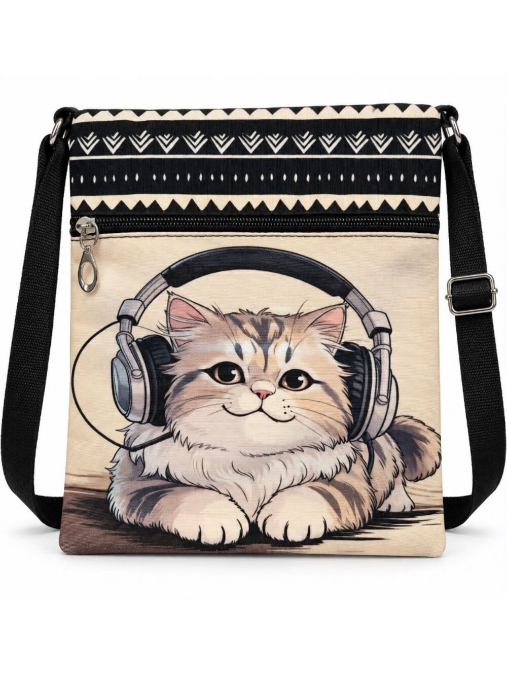 Cat Wearing Headphones Crossbody Bag